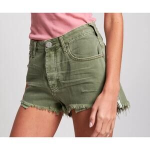 One Teaspoon Bonita Shorts Size 28 Super Khaki Green Denim High Rise Fray Hem
